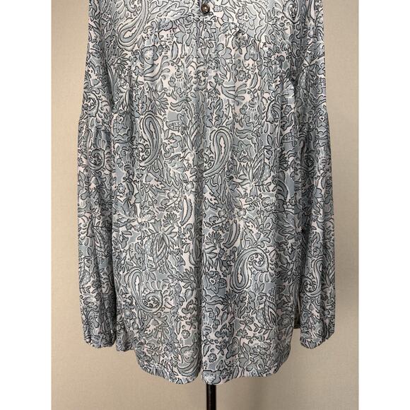 Day Trip BKE BLUE WHITE FLORAL BABYDOLL TUNIC PEASANT TOP BLOUSE Long Sleeve NWT - Picture 9 of 16